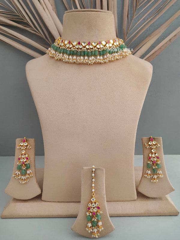 MS1359MA - Jadau Kundan Necklace Set With Tikka