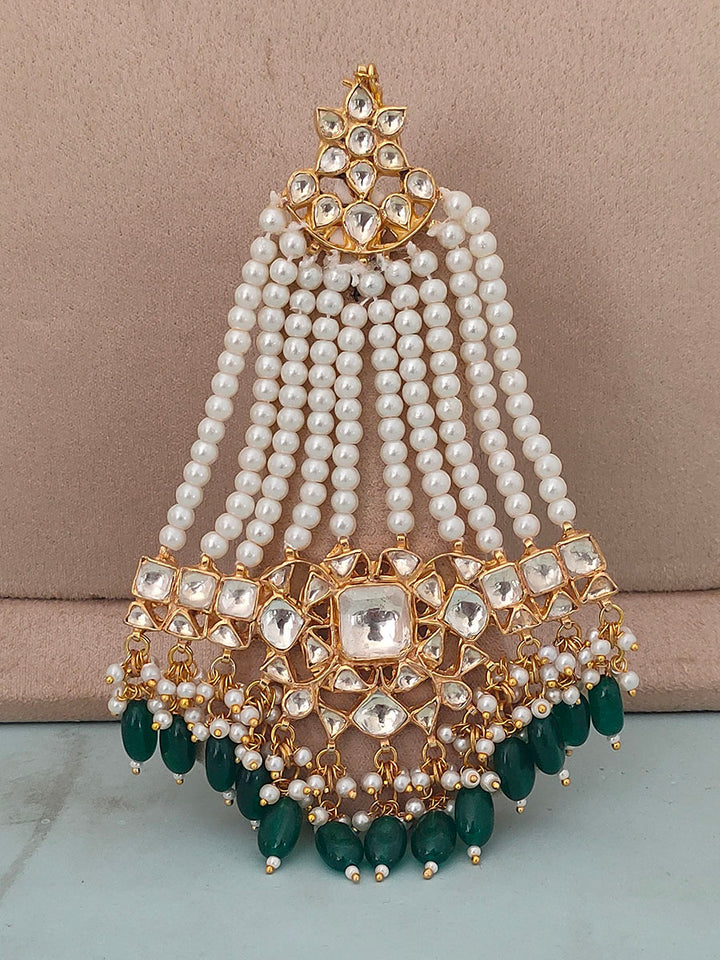 MS1364Y - Green Color Gold Plated Bridal Jadau Kundan Choker Necklace Set With Teeka And Passa