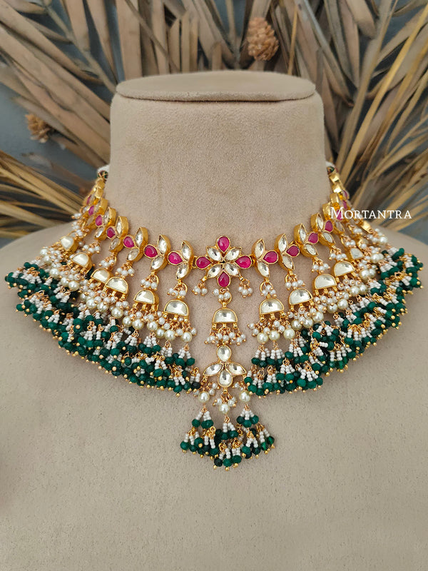 MS1402YP - Multicolor Short Jadau Kundan Necklace Set