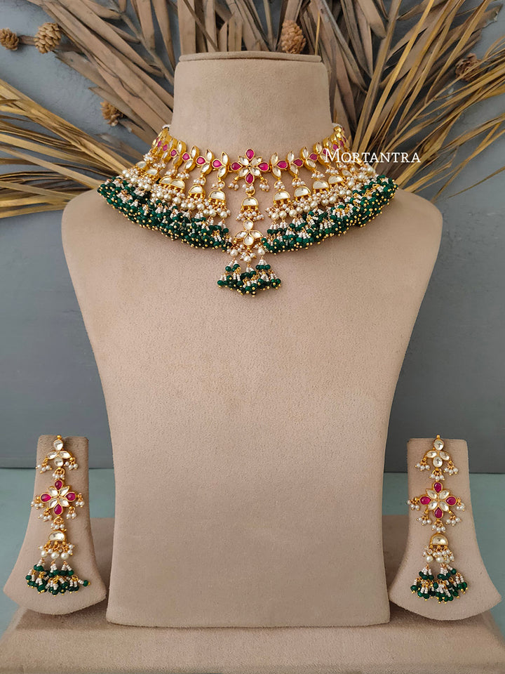 MS1402YP - Multicolor Short Jadau Kundan Necklace Set