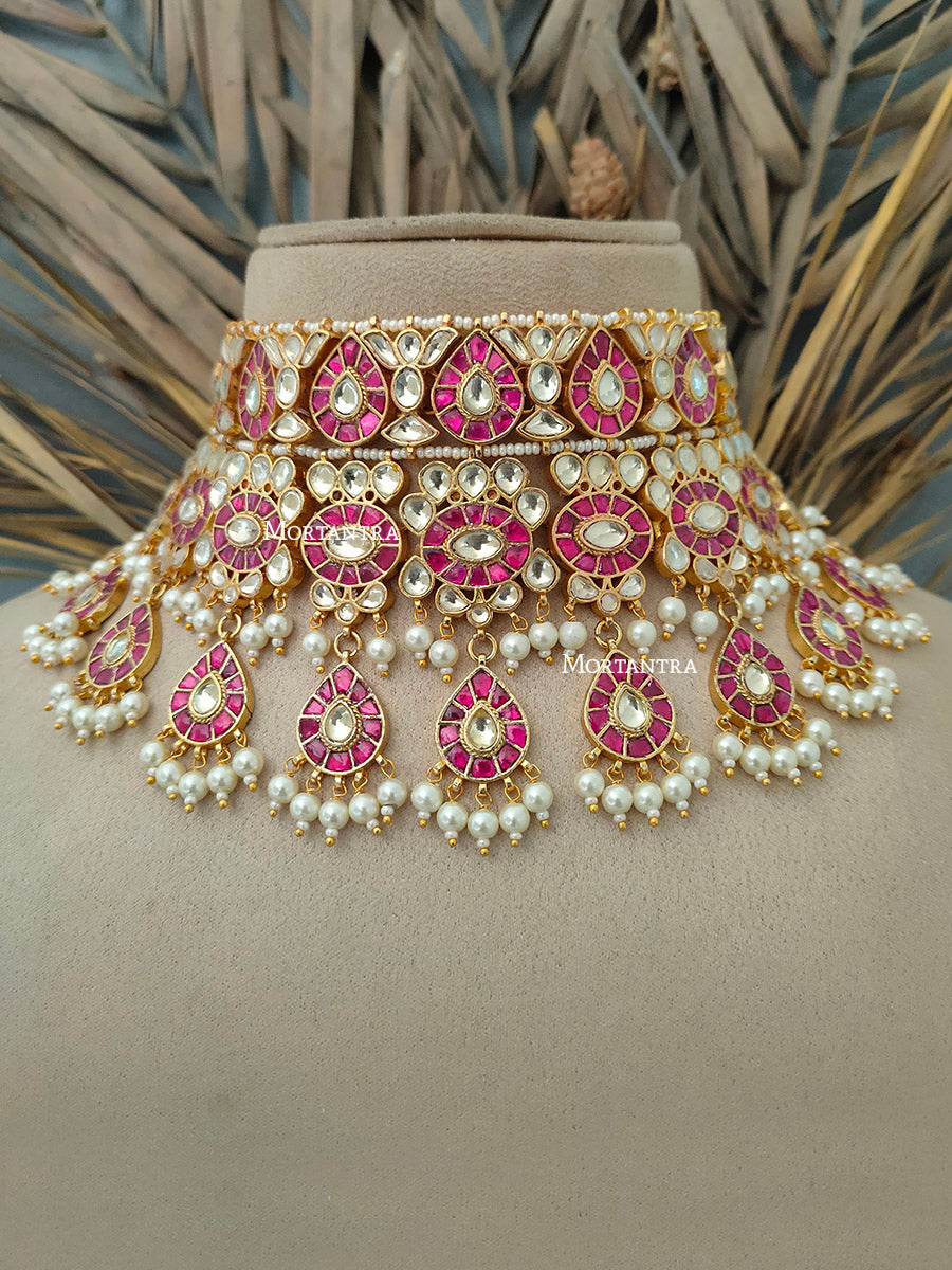 MS1557YP - Jadau Kundan Necklace Set With Tikka