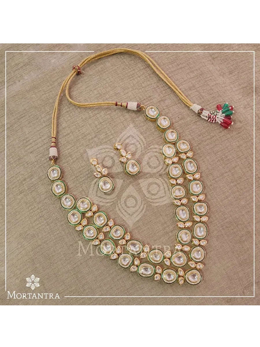 Korean Crystal Studded Meena Enamelled Necklace Set