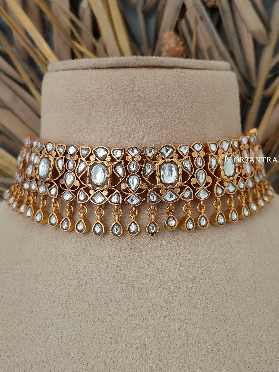 MS1641W - White Color Gold Plated Jadau Kundan Choker Necklace Set