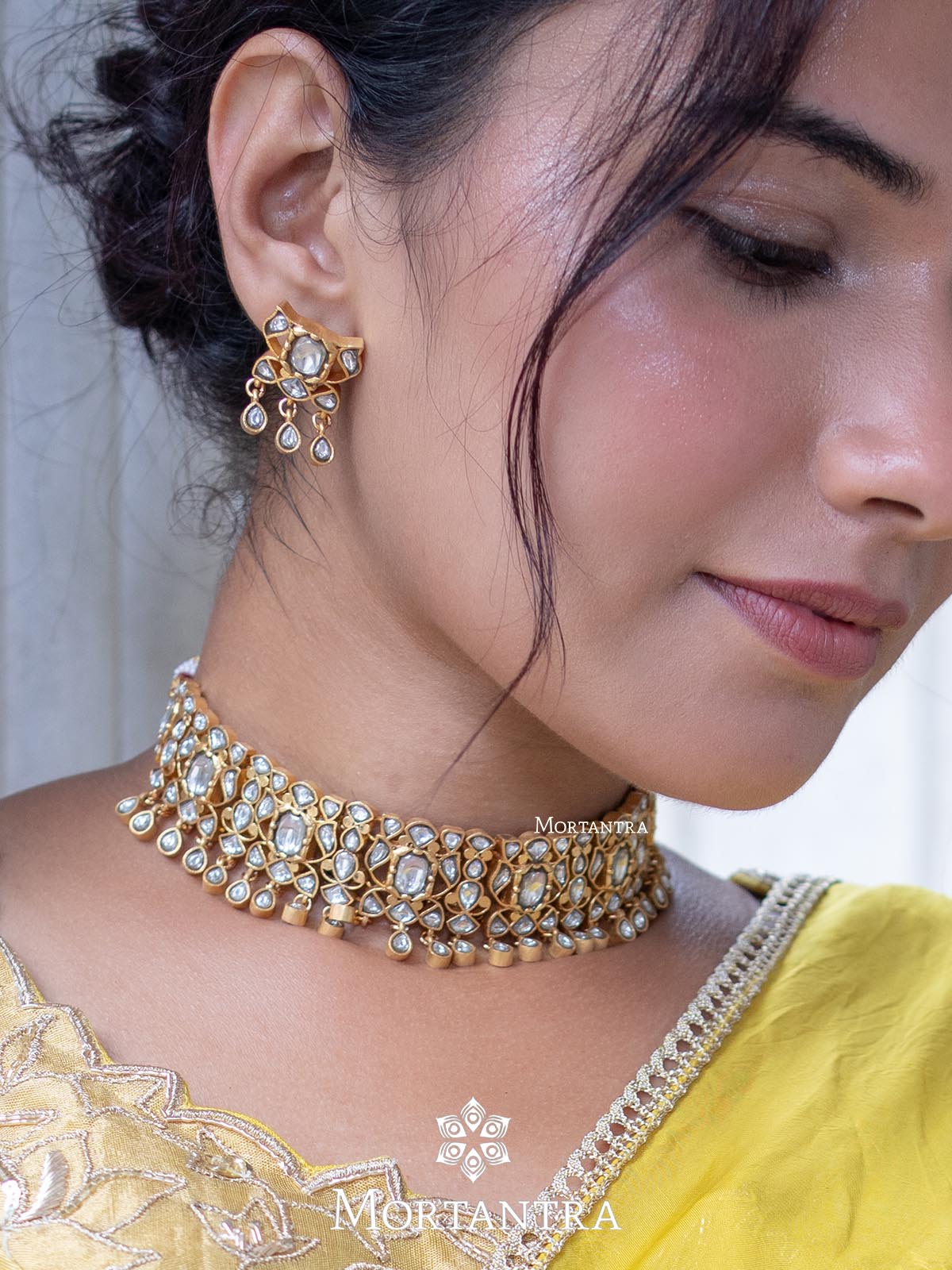 MS1641W - White Color Gold Plated Jadau Kundan Choker Necklace Set