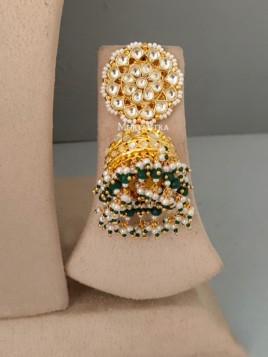 MS1647Y - Green Color Bridal Jadau Kundan Medium Necklace Set