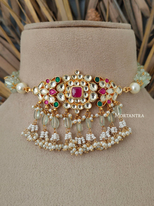 MS1658M - Multicolor Jadau Kundan Short Necklace Set