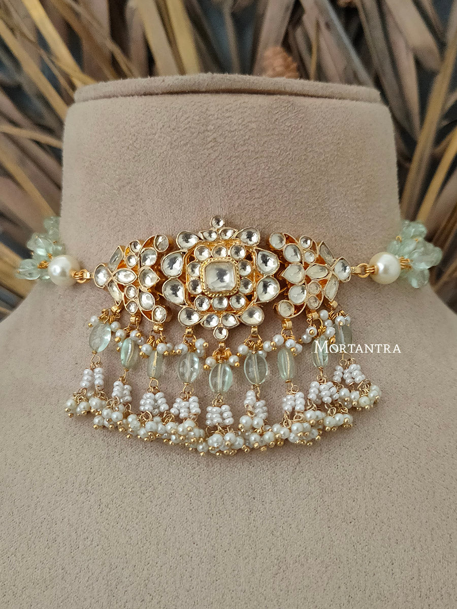 MS1658Y - Pastel Color Jadau Kundan Short Necklace Set