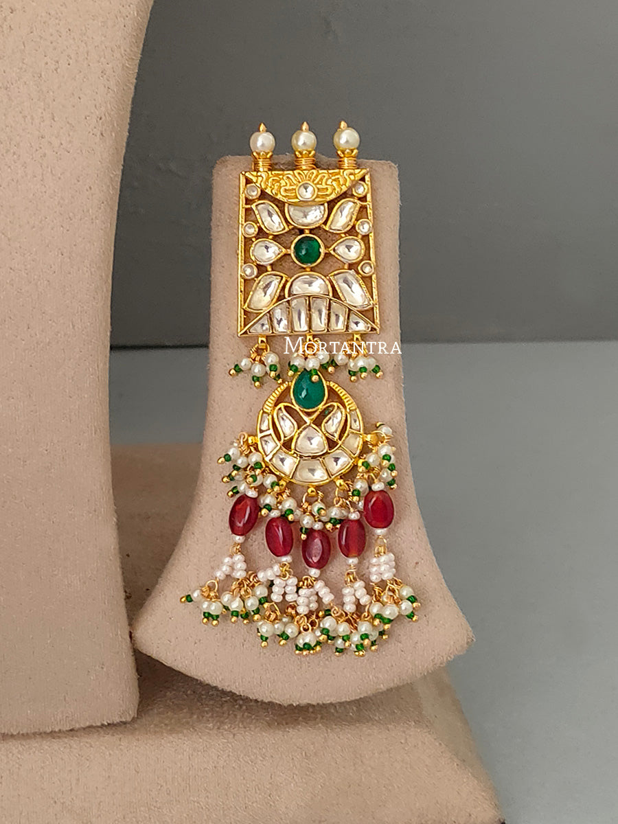 MS1661YGR - Multicolor Gold Plated Bridal Jadau Kundan Choker Medium Necklace Set