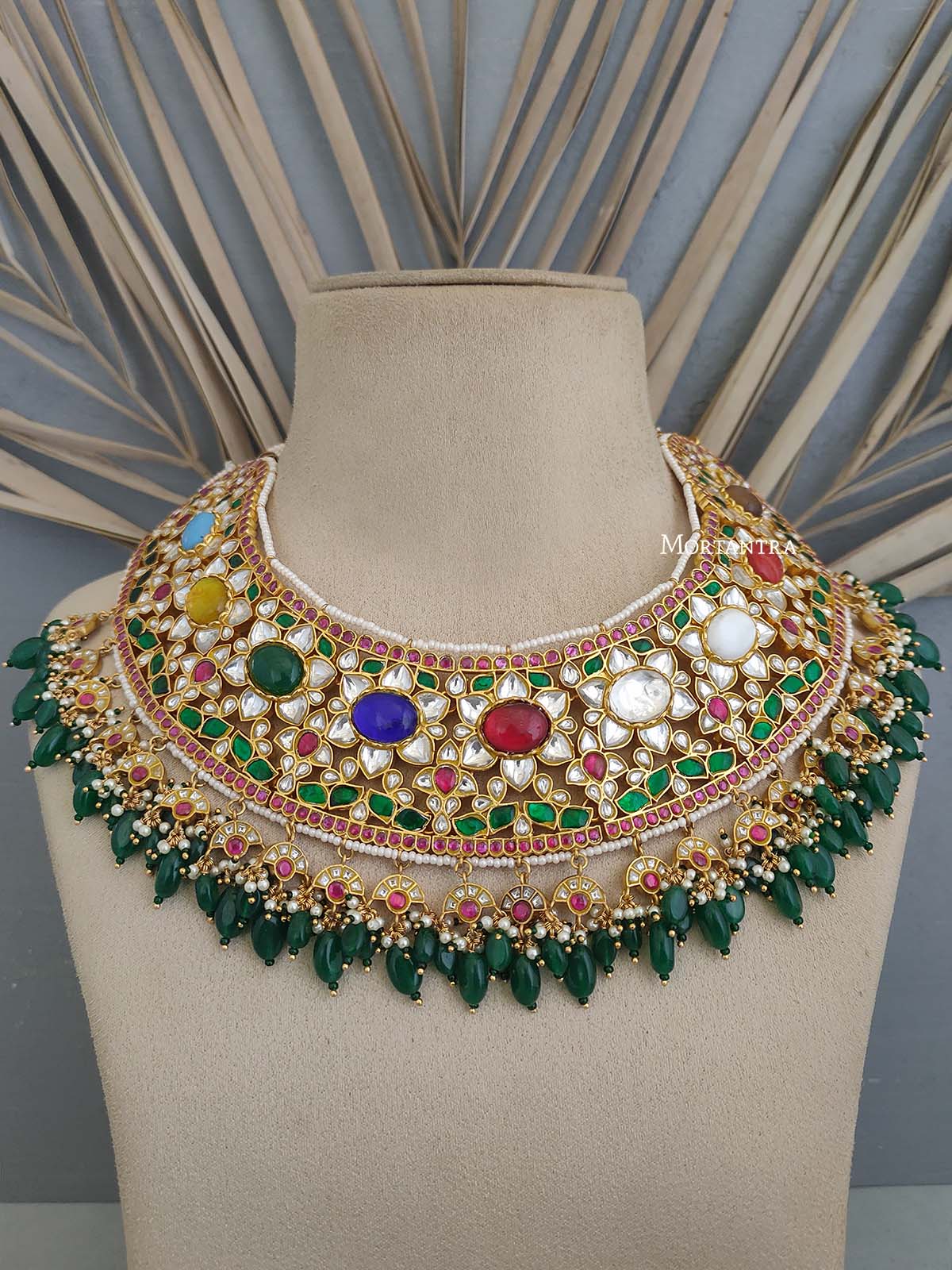 MO-S25N - Multicolor Bridal Jadau Kundan Medium Necklace Set