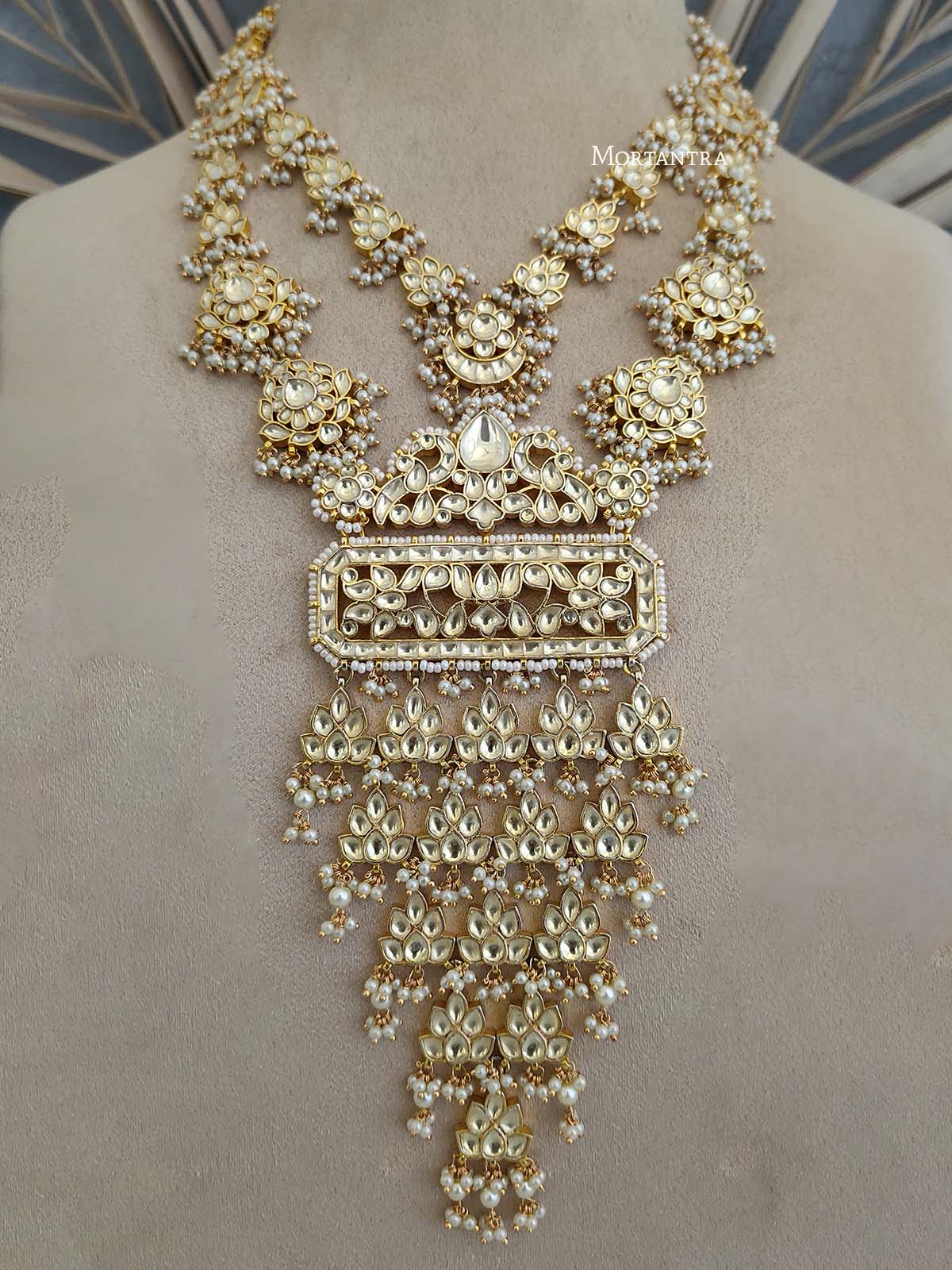 MS1789Y - White Color Bridal Jadau Kundan Long Necklace Set