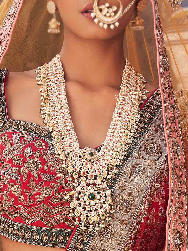 MS1817M - Multicolor Bridal Jadau Kundan Long Necklace Set
