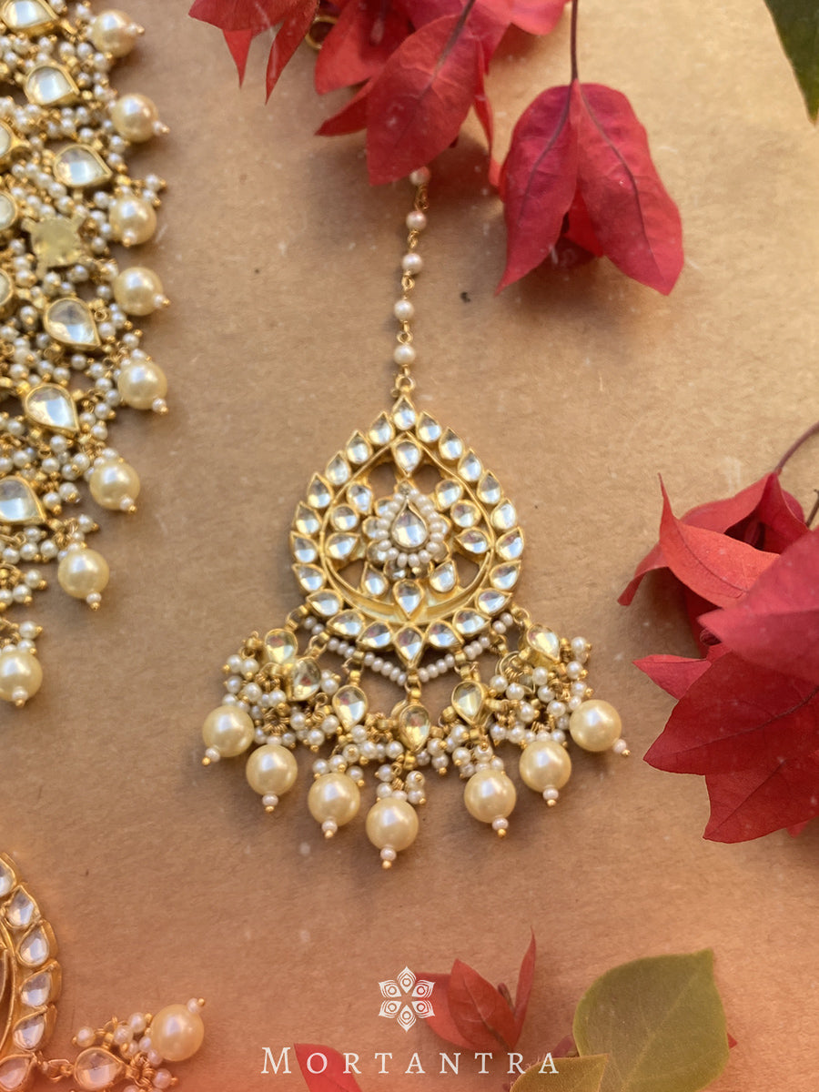MS484 - White Color Gold Plated Bridal Jadau Kundan Medium Necklace Sets