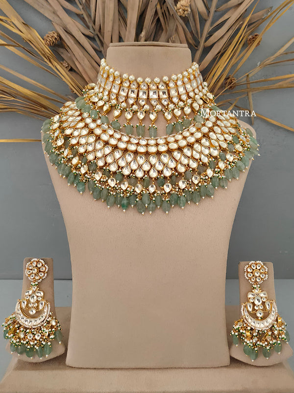 MS484A - Pastel Color Gold Plated Bridal Jadau Kundan Medium Choker Necklace Set