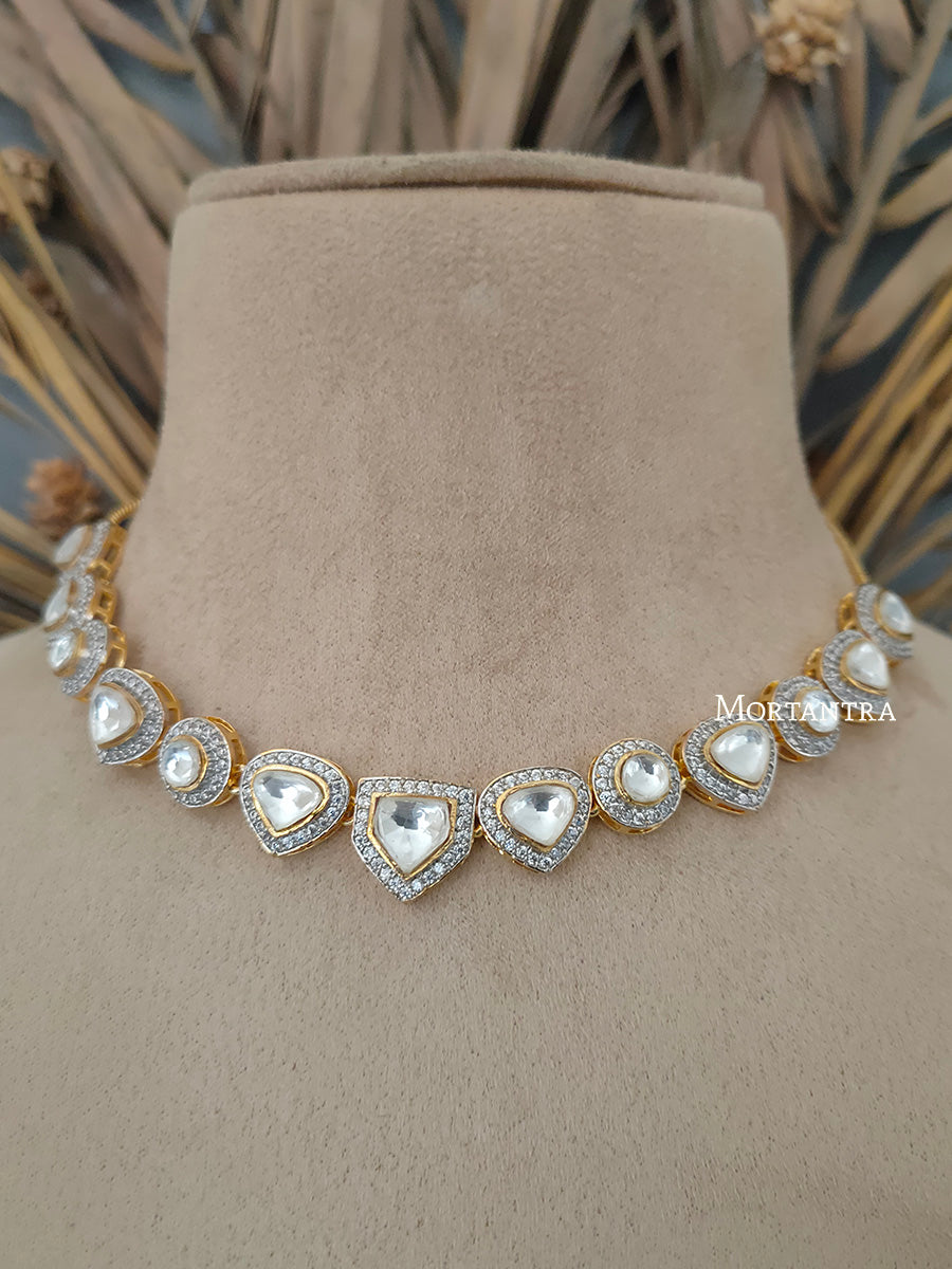 PK-S15 - White Color Faux Diamond Medium Necklace Set