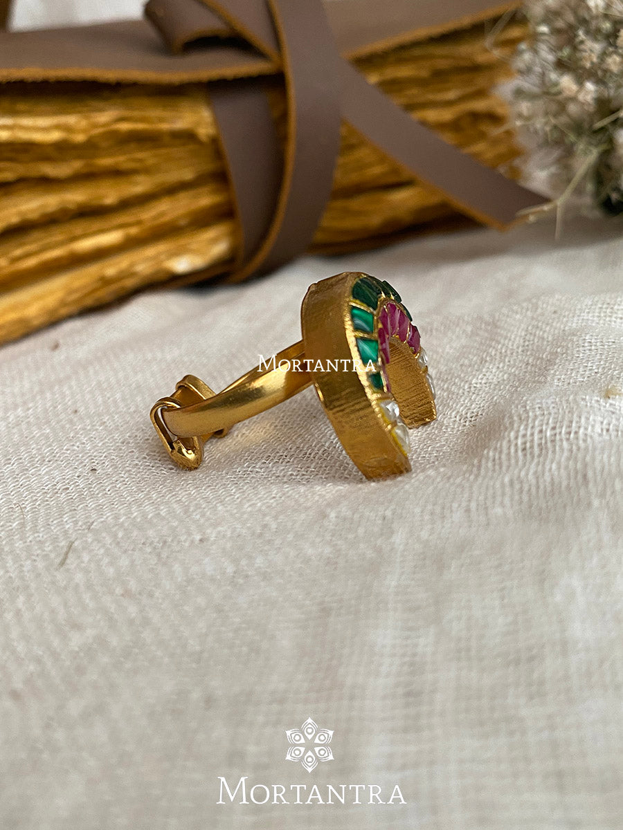 TJ-R14M - Multicolor Adjustable Thappa Jadau Kundan Ring