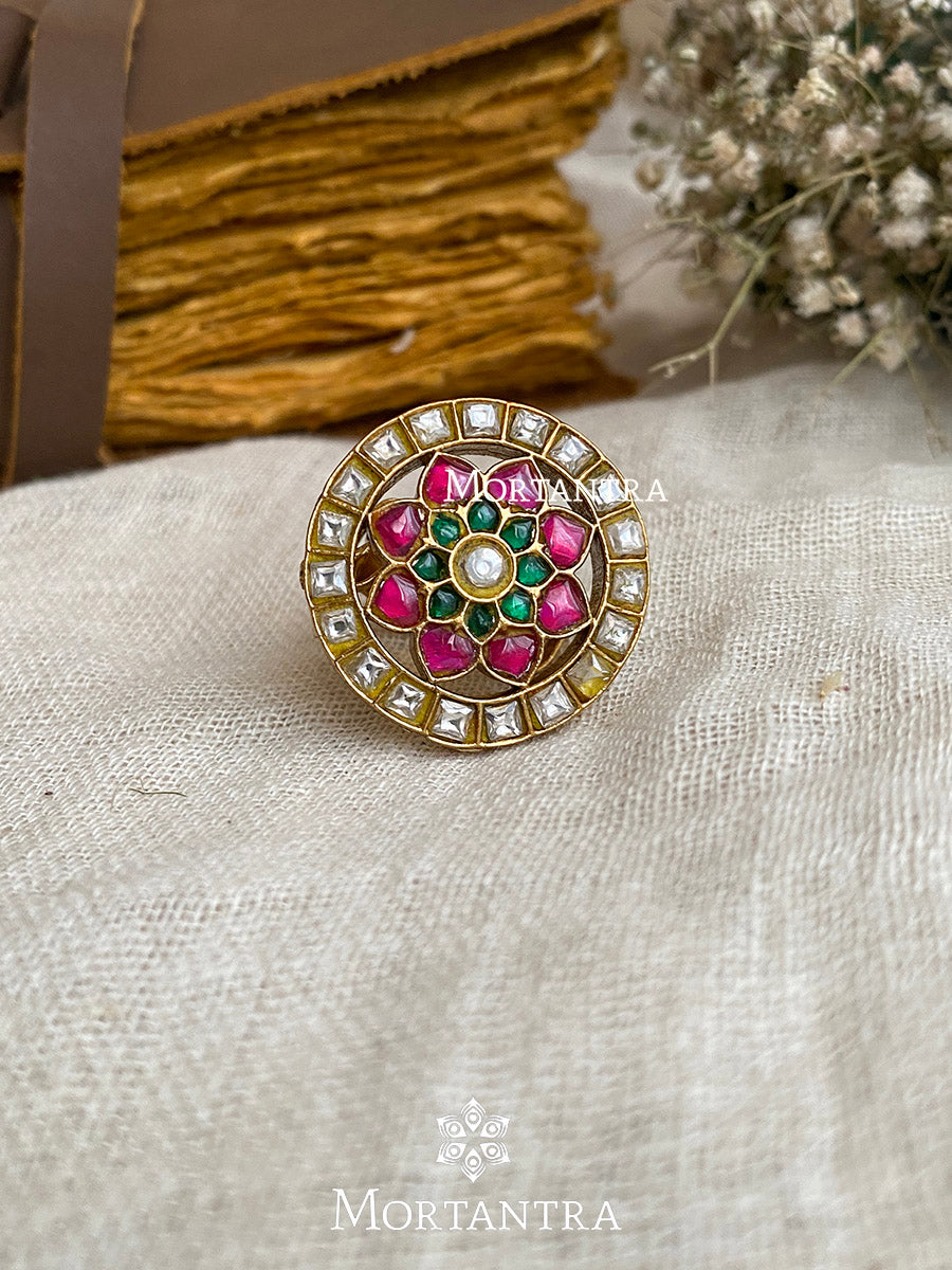 Handcrafted Dhriti Kundan Silver Ring |Gold Platted Dhriti Kundan Ring -  Rings - FOLKWAYS