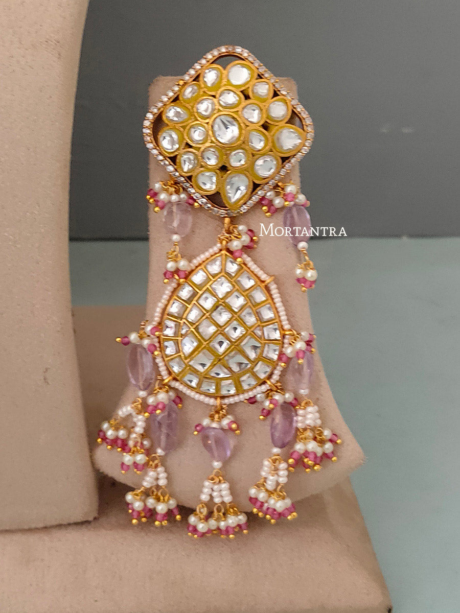 TJ-S15 - Multicolor Bridal Thappa Jadau Kundan Medium Necklace Set