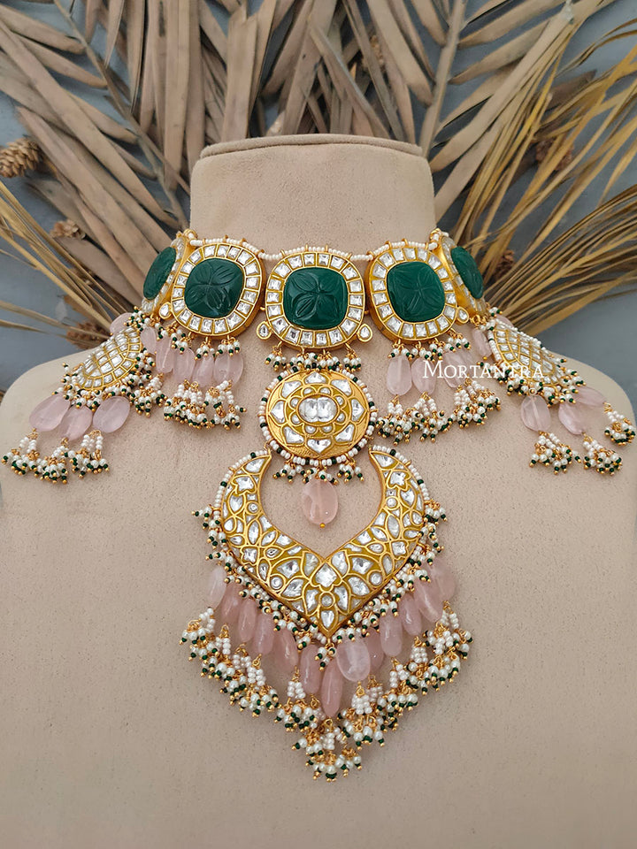TJ-S40WGR - Thappa Jadau Kundan Necklace Set