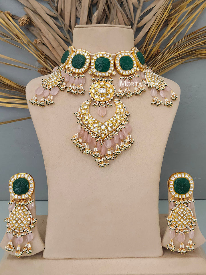 TJ-S40WGR - Thappa Jadau Kundan Necklace Set