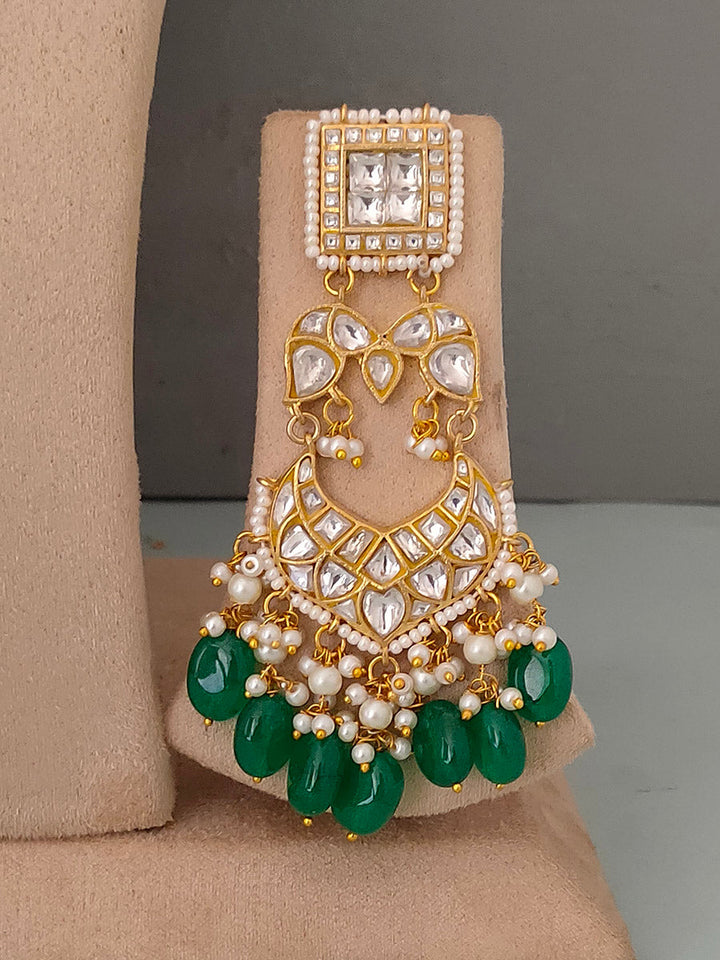 TJ-S41 - Green Color Gold Plated Bridal Thappa Jadau Kundan Medium Choker Necklace Set