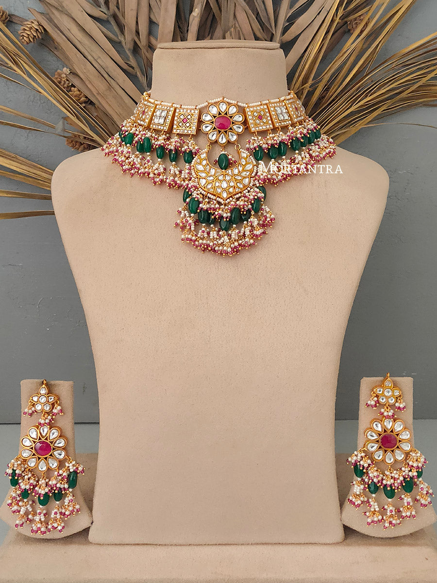 TJ-S44WP - Thappa Jadau Kundan Necklace Set