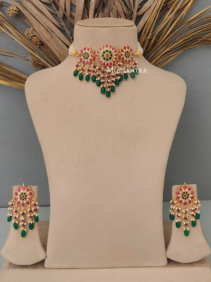 TJ-S50M - Thappa Jadau Kundan Necklace Set