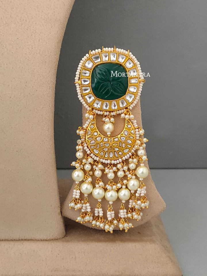 TJ-S65WGR - Green Color Bridal Thappa Jadau Kundan Necklace Set