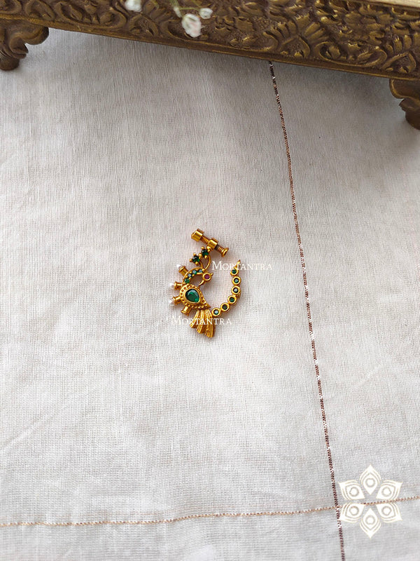 TMPNTH23MA - Dark Green Color Gold Plated Temple Nosering