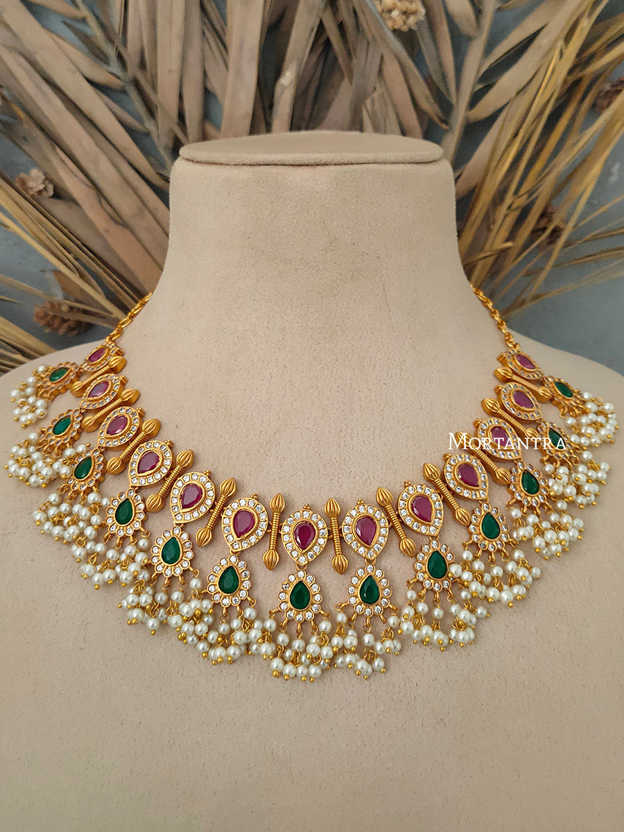TMPSET161M - Multicolor Gold Plated Temple Medium Necklace Set
